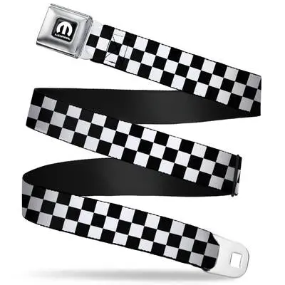 Mopar Seatbelt Belt / Black Logo + Black + White Checker Webbing 1