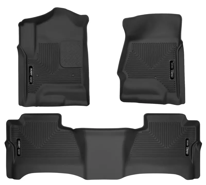 2014-2019 Silverado / Sierra 1500-3500 Husky Weatherbeater Front & Rear Floor Liners - Black 1