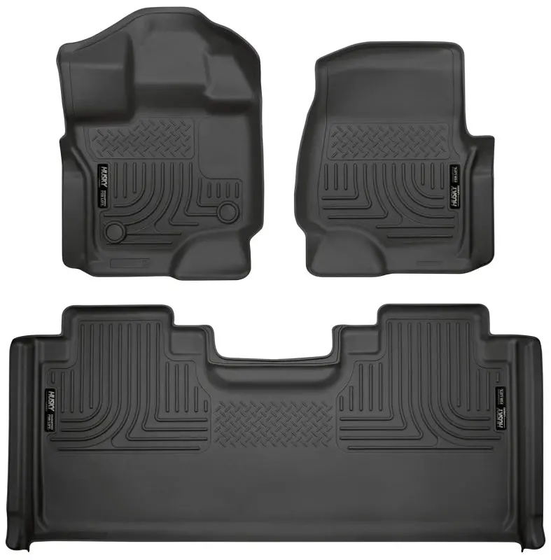 2015-2025 F-150 Supercab Husky Weatherbeater Front & Rear Floor Liners - Black 1