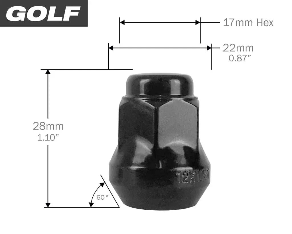 16 Pack 12X1.25 Golf Black Lug Nuts W Key 1