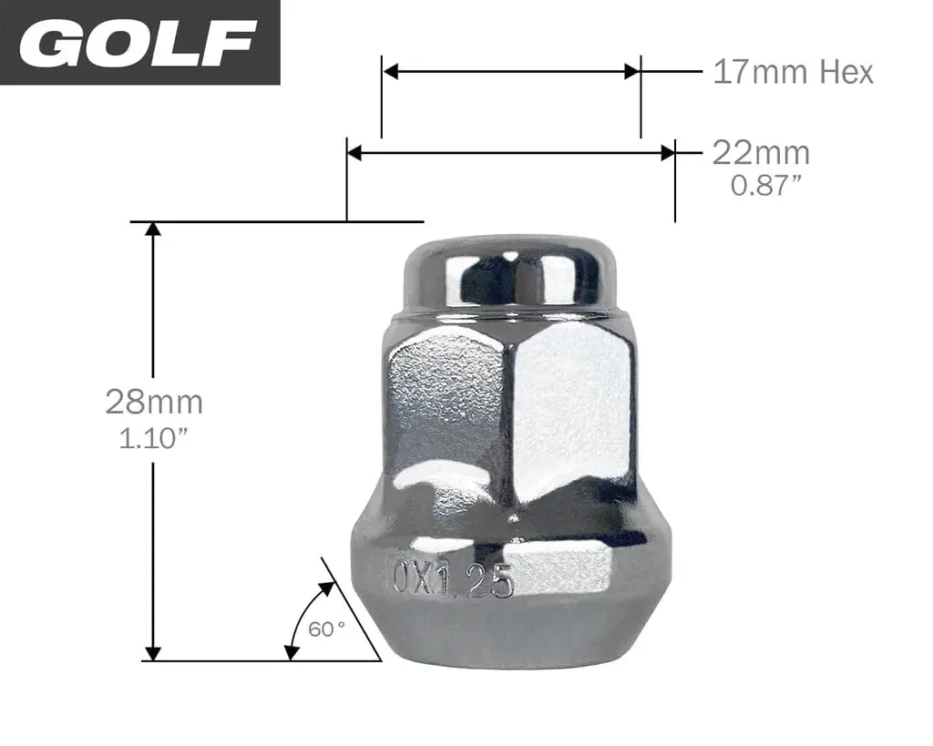 16 Pack 12X1.25 Golf Chrome Lug Nuts W Key 1