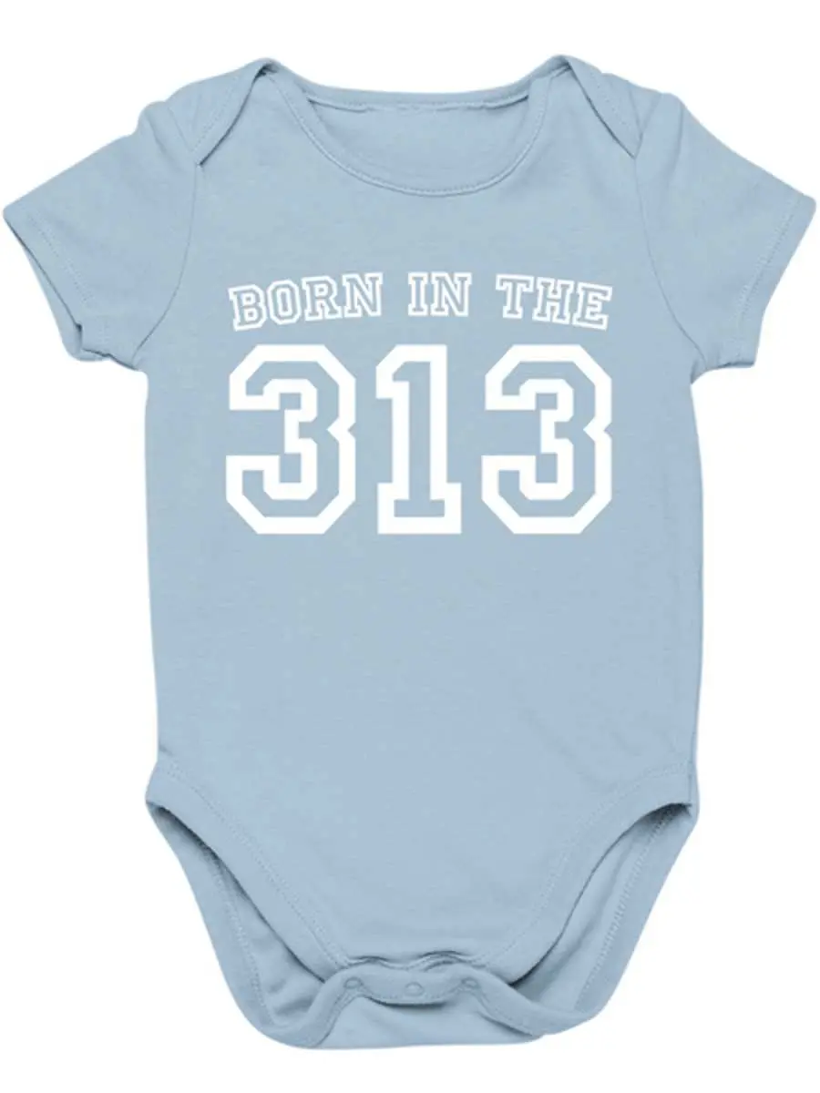 Born In The 313 Baby Onesie - White / Light Blue 1