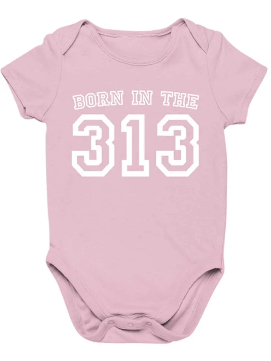 Born In The 313 Baby Onesie - White / Pink 1