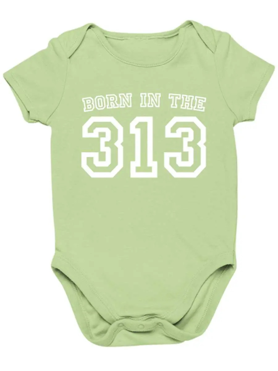 Born In The 313 Baby Onesie - White  Key Lime 1