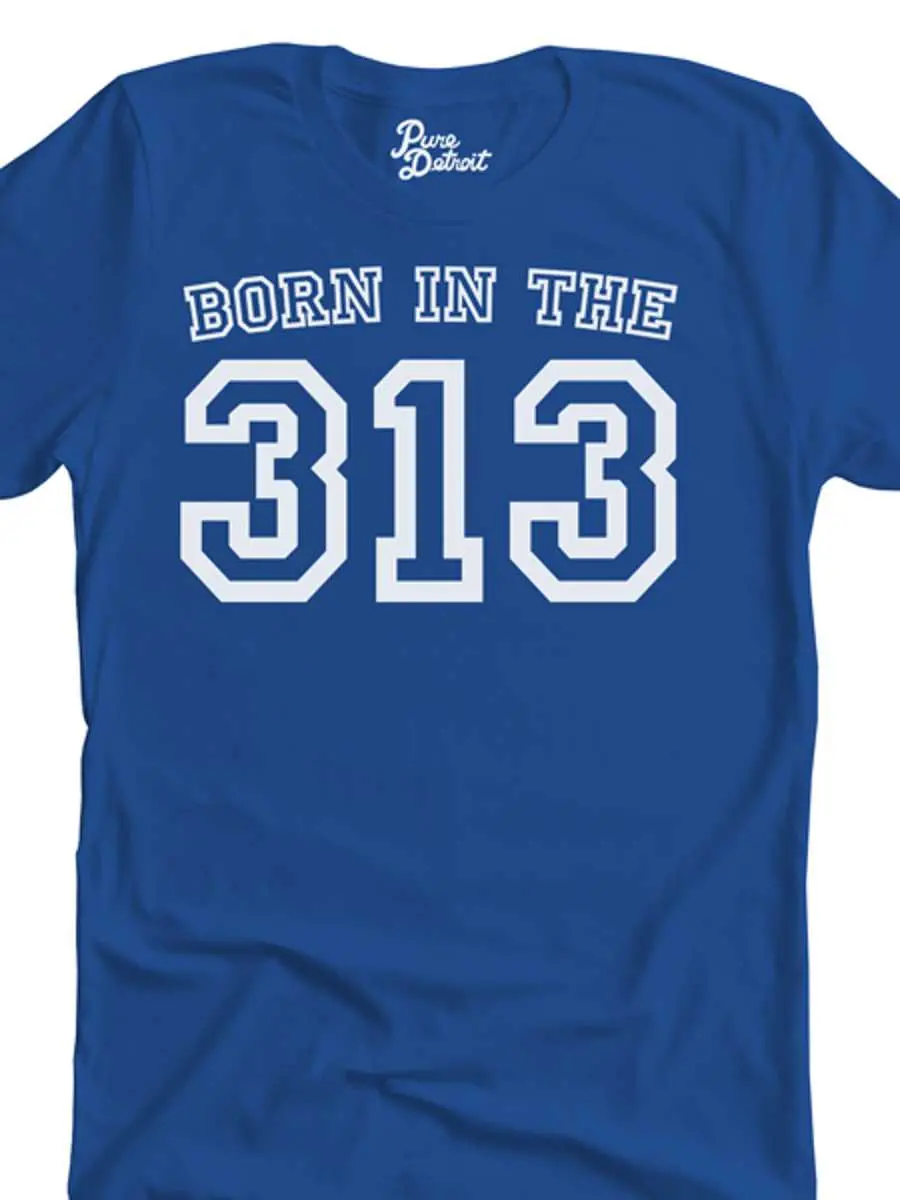 Born In The 313 Unisex T-Shirt - White / Royal 1
