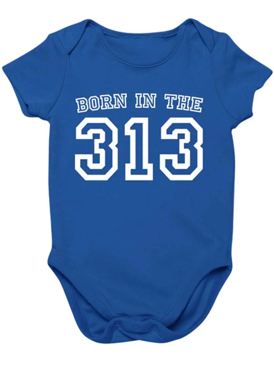 Born In The 313 Baby Onesie - White  Royal / Blue 1