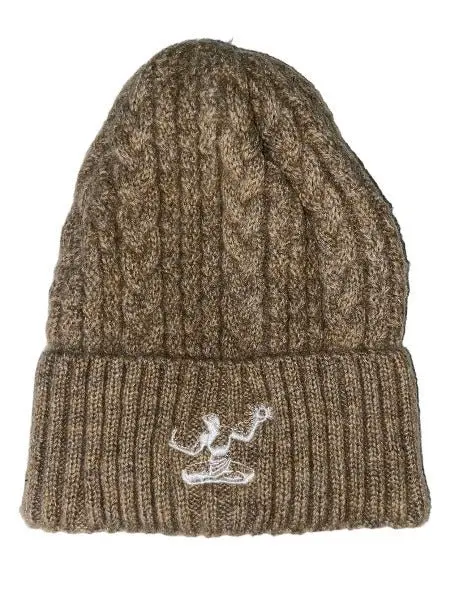Spirit Of Detroit Cable Knit Beanie/ White + Heather Brown 1