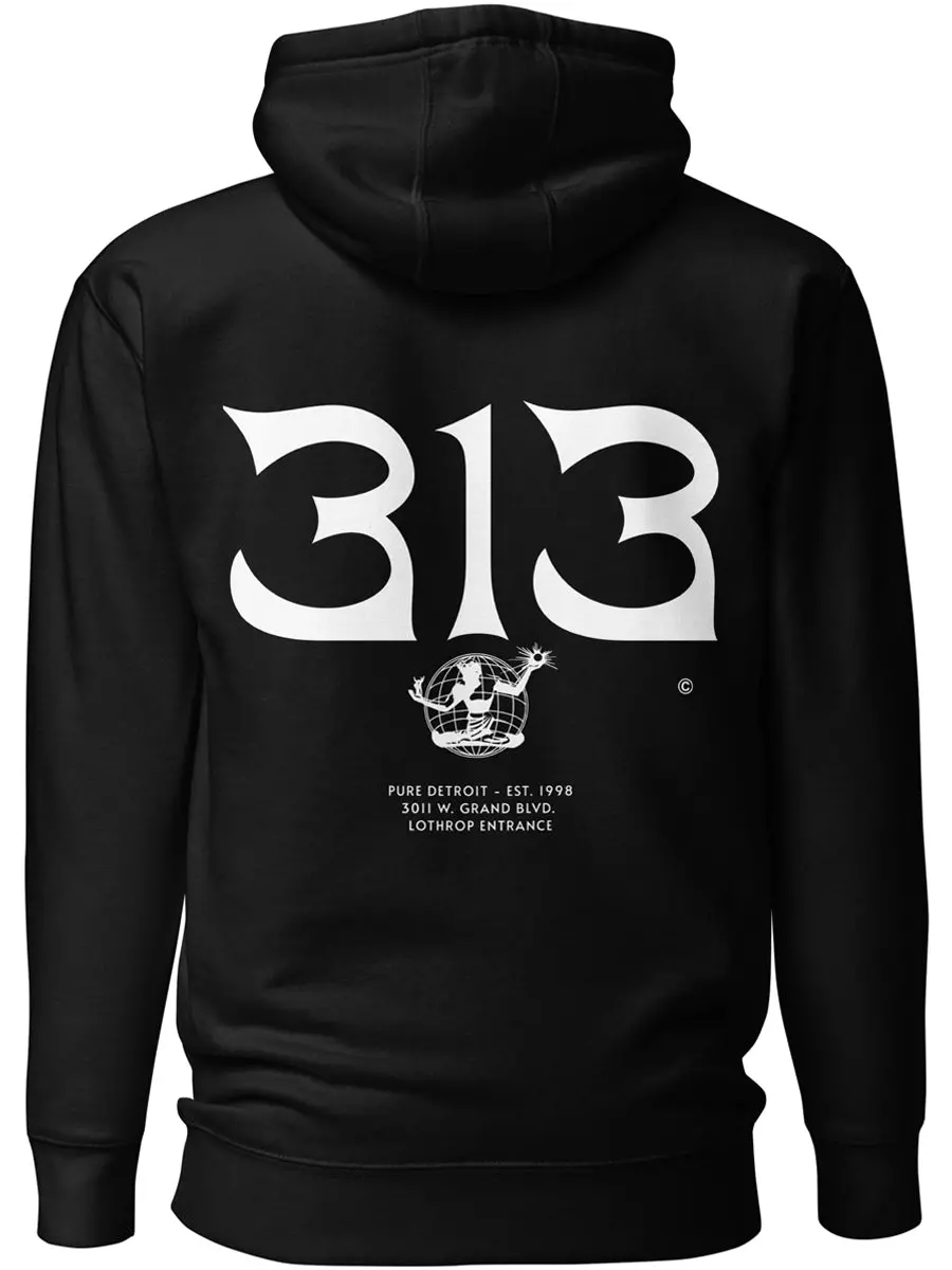 313 Nomad Premium Pullover Unisex Hoodie - Back Print - Black / White 1