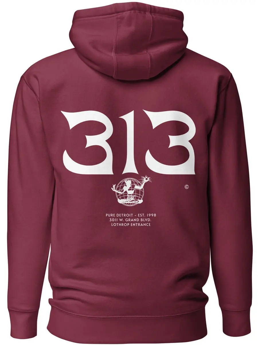 313 Nomad Premium Pullover Unisex Hoodie - Back Print - Maroon / White 1