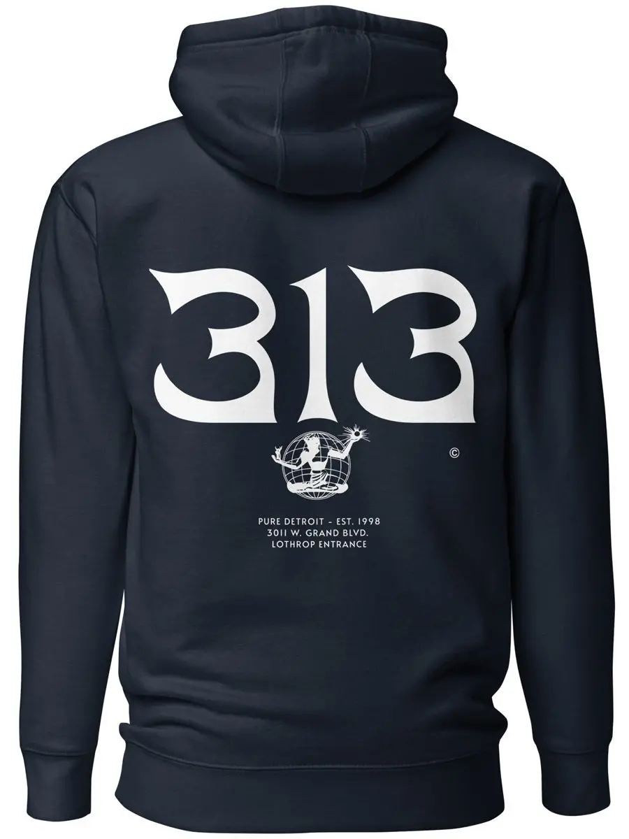 313 Nomad Premium Pullover Unisex Hoodie - Back Print - Navy / White 1