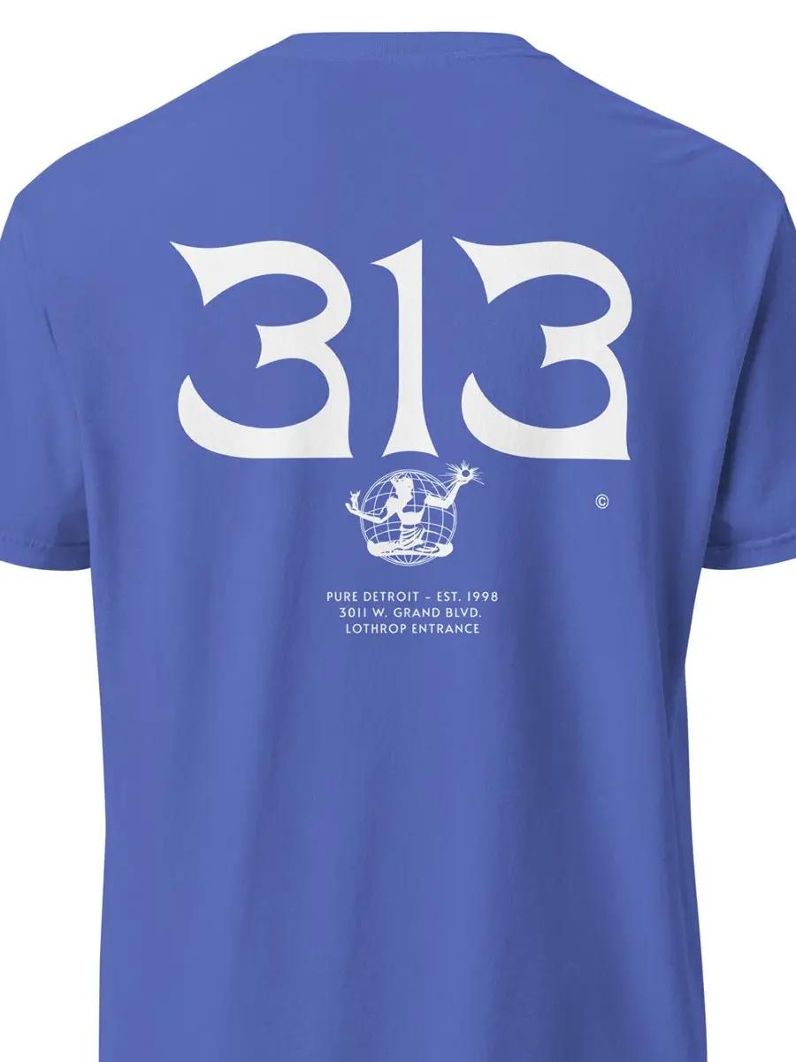 313 Nomad Unisex Garment-Dyed Heavyweight T-Shirt - Back Print - Flow Blue / White 1
