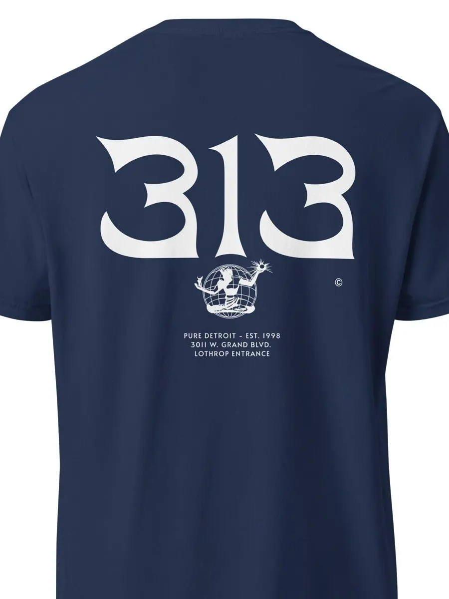 313 Nomad Unisex Garment-Dyed Heavyweight T-Shirt - Back Print - True Navy / White 1