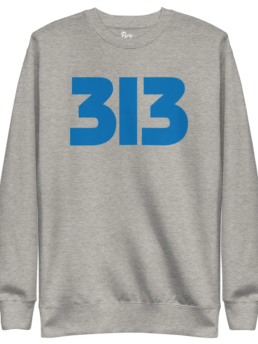 313 Modern Detroit Unisex Premium Sweatshirt - Carbon Gray / Blue 1