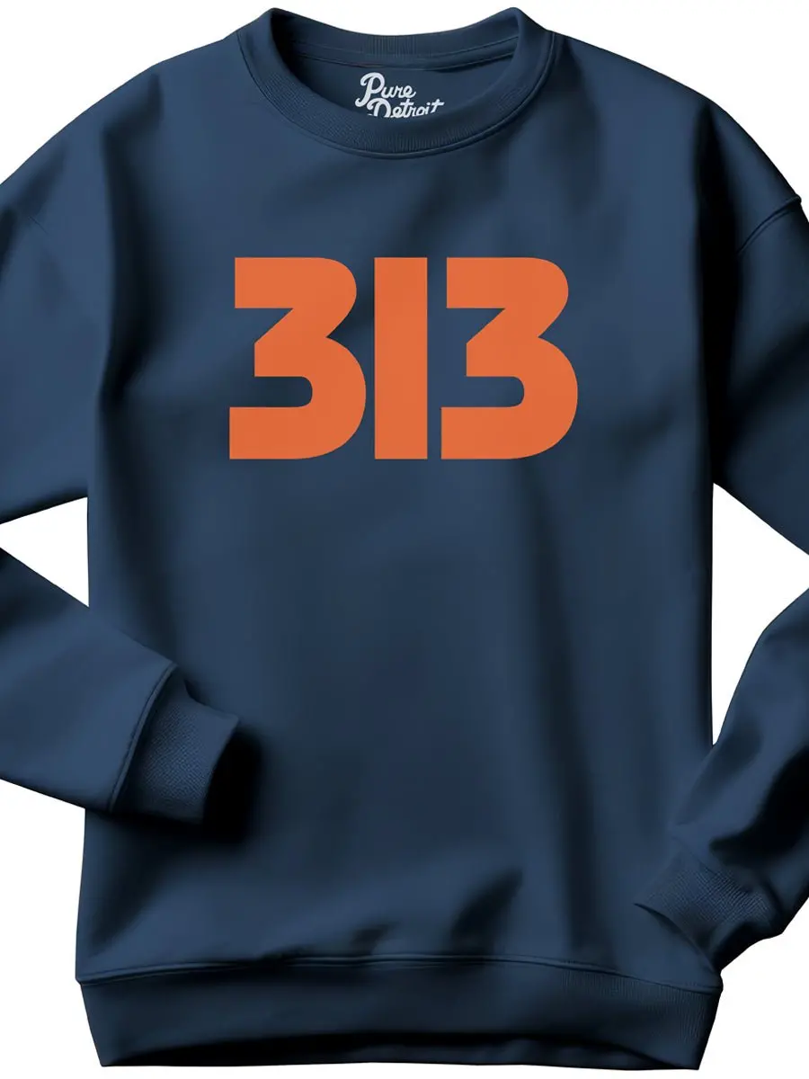 313 Modern Detroit Unisex Premium Sweatshirt - Navy / Orange 1