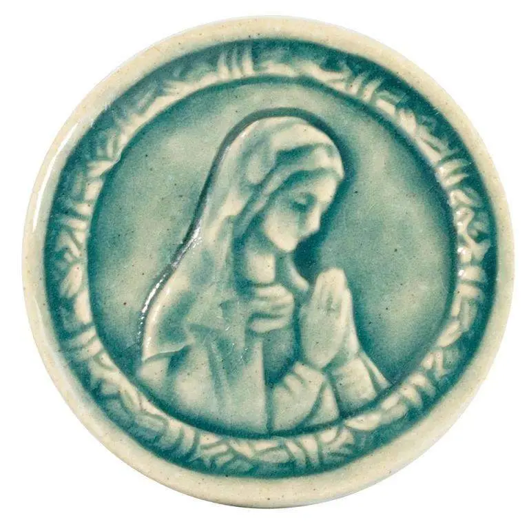 3" Round Blessed Mary Pewabic Tile - Glacier Gloss 1