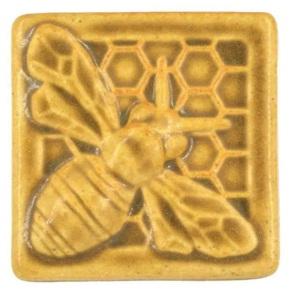 3X3 Honeybee Pewabic Tile - Mustard 1