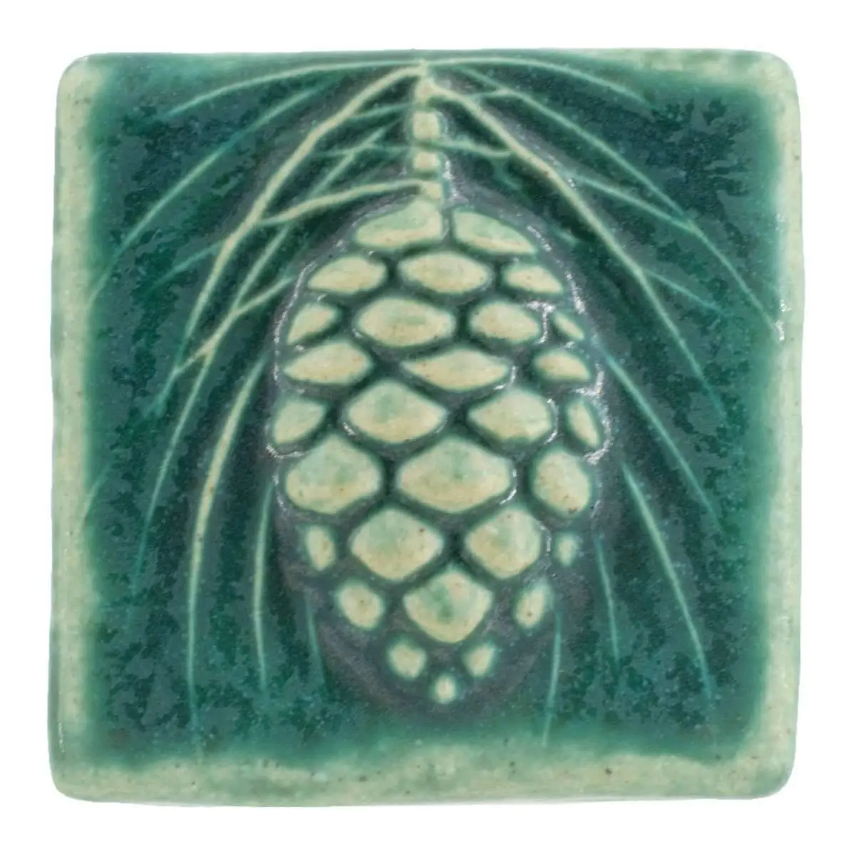 3X3 Pinecone Pewabic Tile - Pewabic Green 1