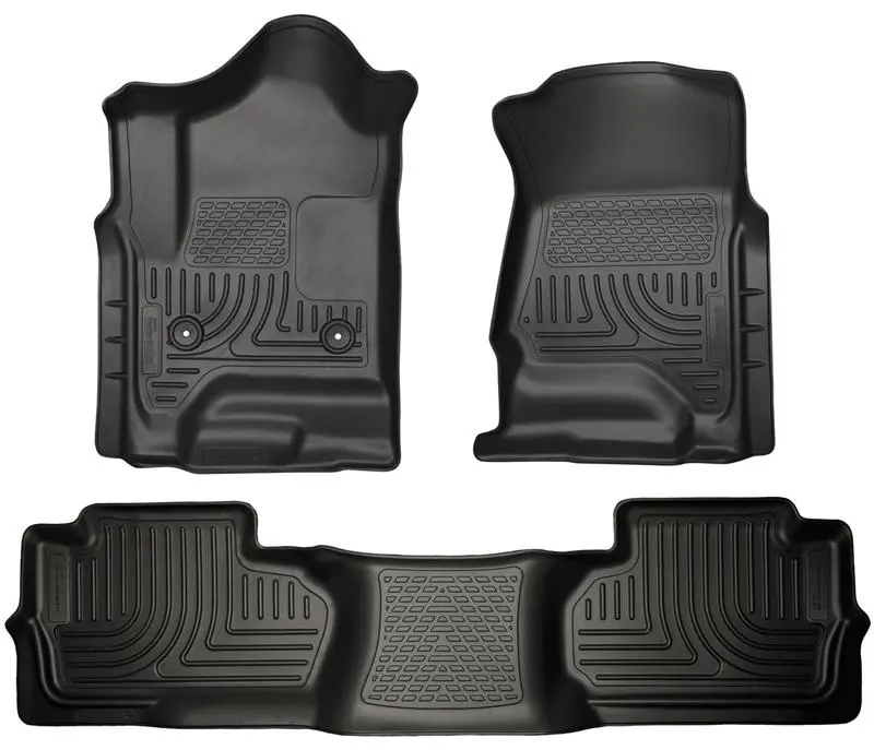 2014-2019 Silverado & Sierra 1500-3500 Double Cab Husky Weatherbeater Front & Rear Floor Liners - Black 1