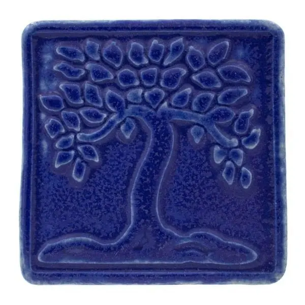 4X4 Botanical Tree Pewabic Tile - Cobalt 1