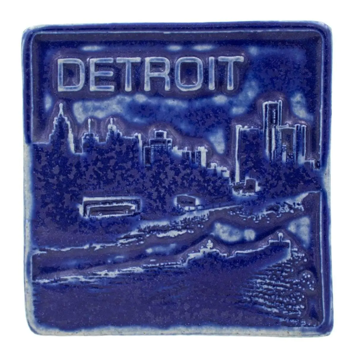 4X4 Detroit Skyline Pewabic Tile - Cobalt 1