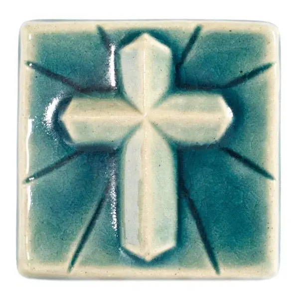 4X4 Mario's Cross Pewabic Tile - Glacier Gloss 1