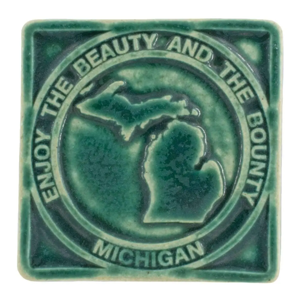 4X4 Beauty & Bounty Michigan Pewabic Tile - Pewabic Green 1