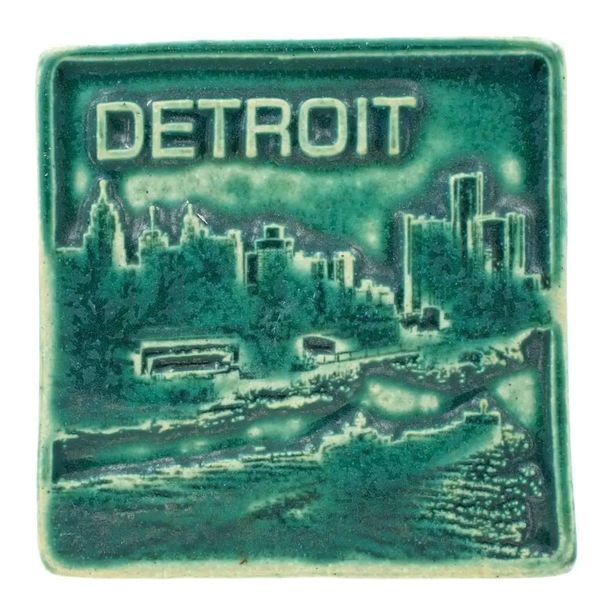 4X4 Detroit Skyline Pewabic Tile - Pewabic Green 1