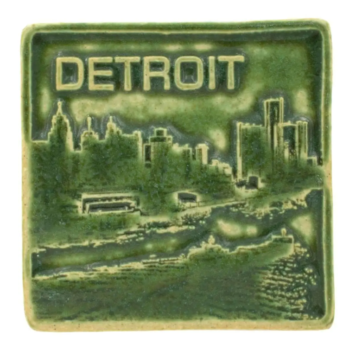 4X4 Detroit Skyline Pewabic Tile - Leaf 1
