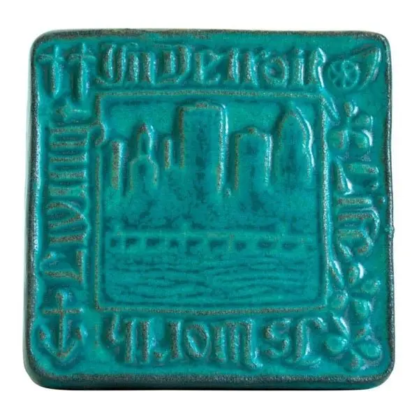 4X4 Old Detroit Pewabic Tile - Pewabic Blue 1