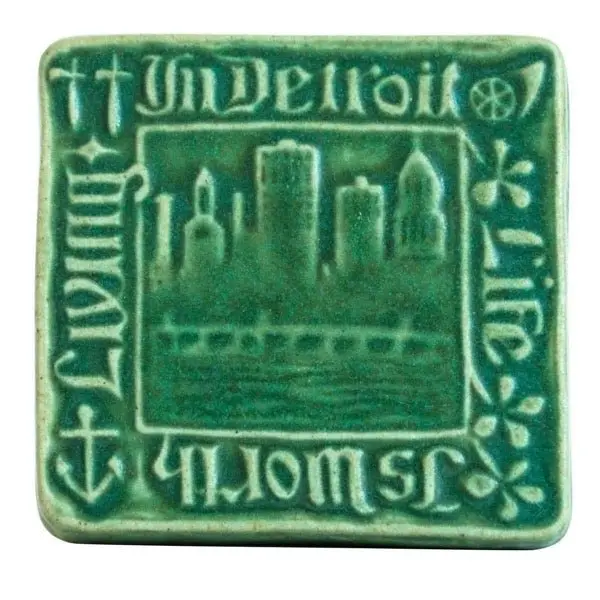 4X4 Old Detroit Pewabic Tile - Pewabic Green 1