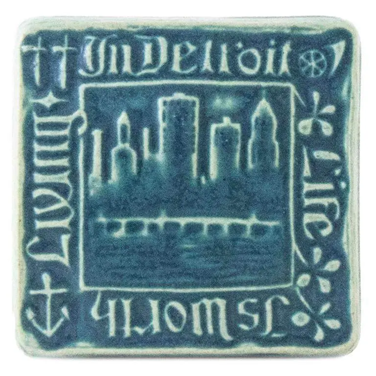 4X4 Old Detroit Pewabic Tile - Peacock 1