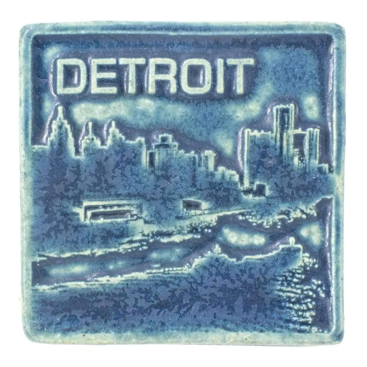4X4 Detroit Skyline Pewabic Tile - Peacock 1