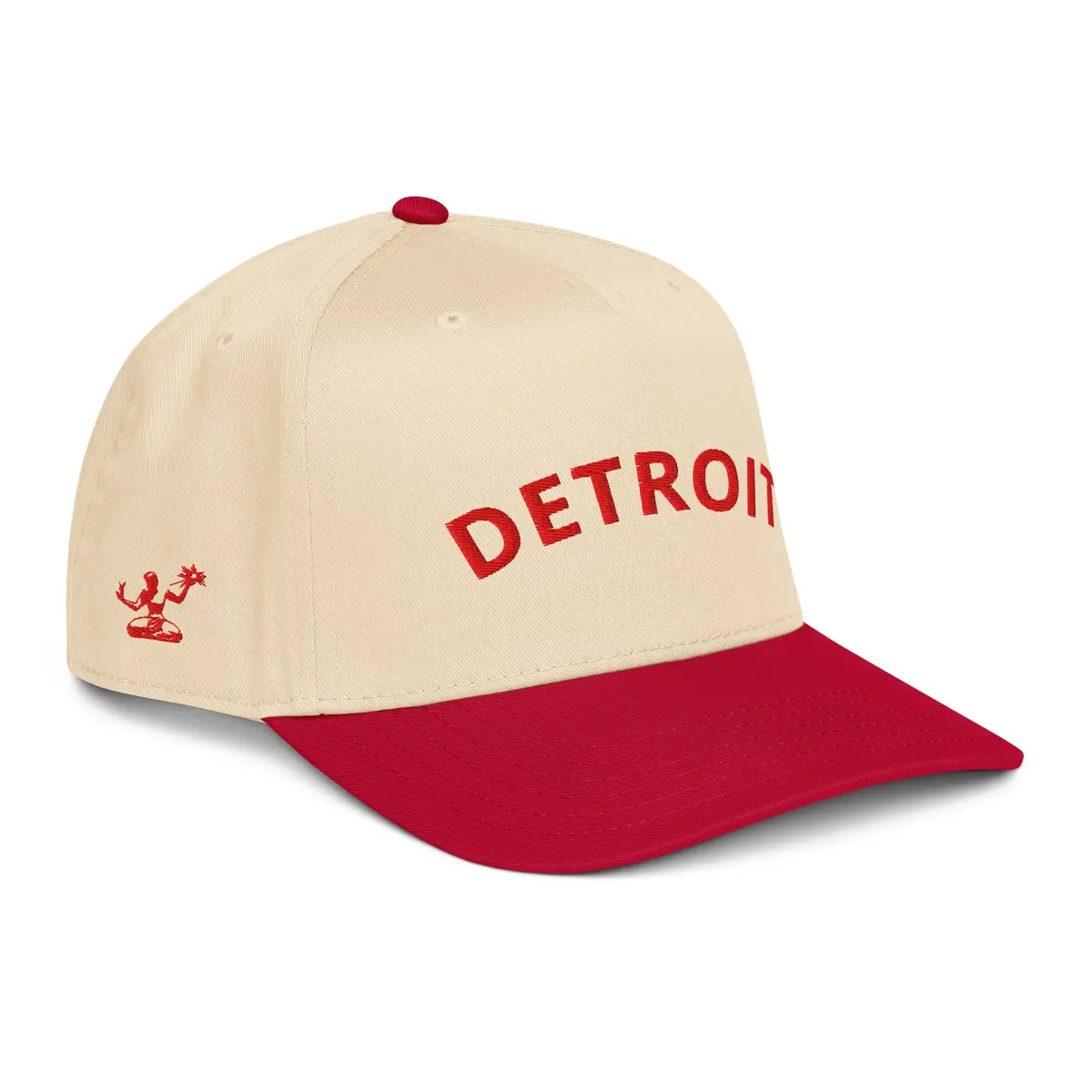 Detroit Classic Embroidered 5-Panel Cap - Creme / Red 1