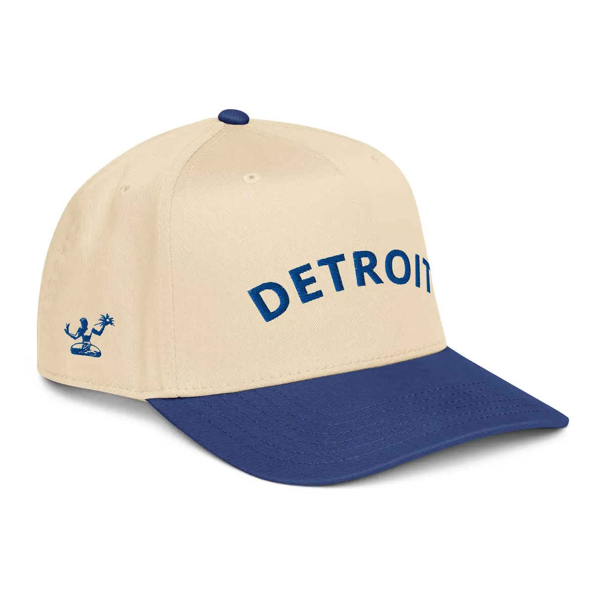 Detroit Classic Embroidered 5-Panel Cap - Creme / Blue 1