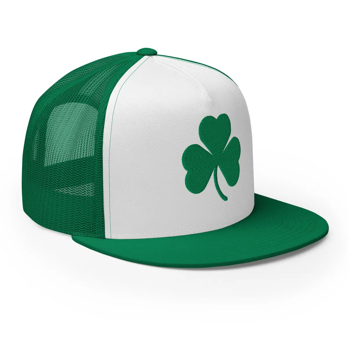 Shamrock Foam Trucker Hat - Green And White - Embroidered With Green 1