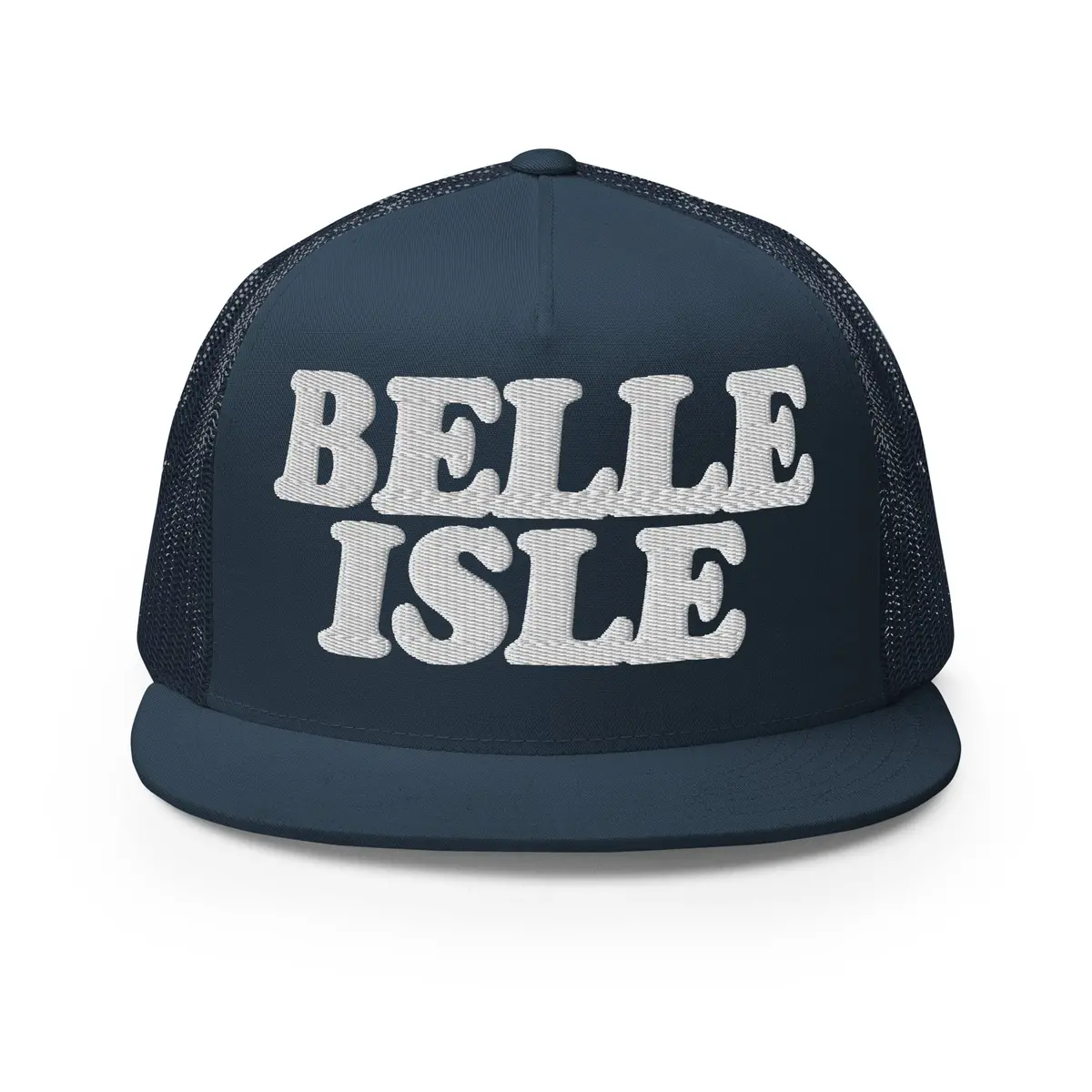 Belle Isle Detroit Trucker Cap - Navy - Embroidered With White 2