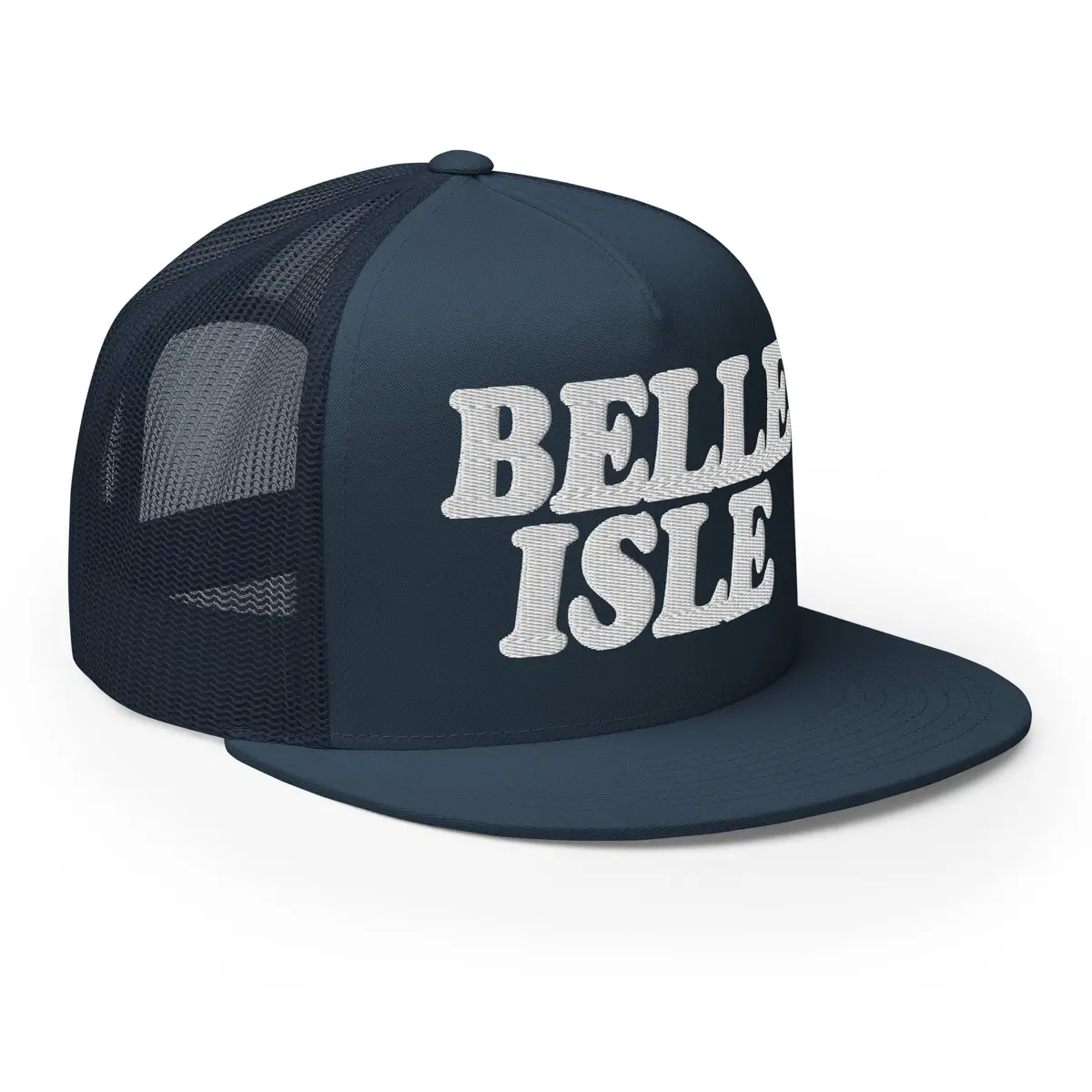 Belle Isle Detroit Trucker Cap - Navy - Embroidered With White 1