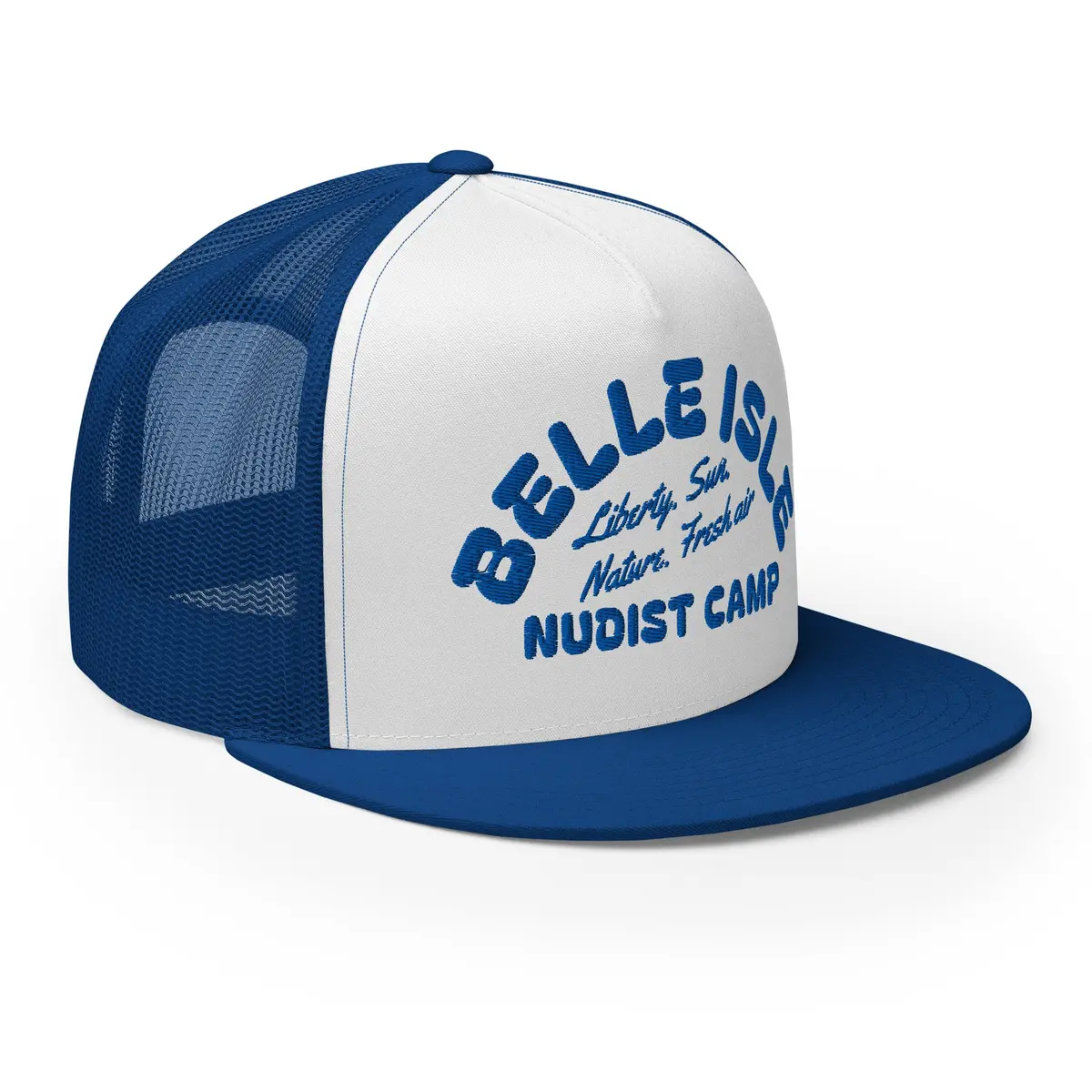 Belle Isle Nudist Camp Trucker Cap - Royal / White - Embroidered With Royal 1