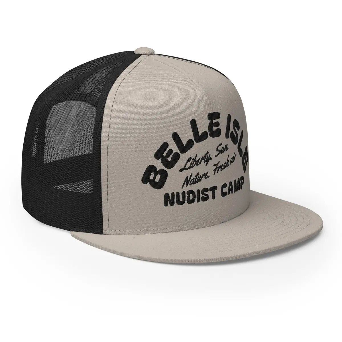 Belle Isle Nudist Camp Trucker Cap - Black / Silver - Embroidered With Black 1