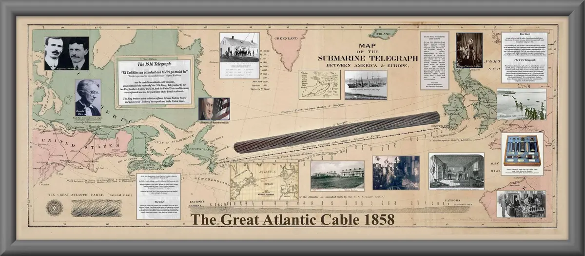 Original Atlantic Steel Cable Dated 1958 Laid From Valentia Is. To The Usa (Old Map As Backround) 1