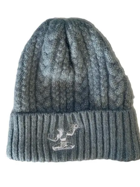 Spirit Of Detroit Cable Knit Beanie/ White + Blue Gray 1