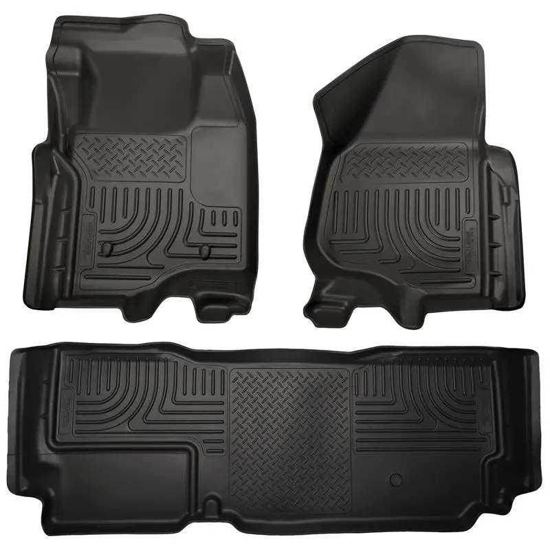 2012.5 F-250/F-350 Super Duty Super Cab Husky Weatherbeater Front & Rear Floor Liners - Black 2