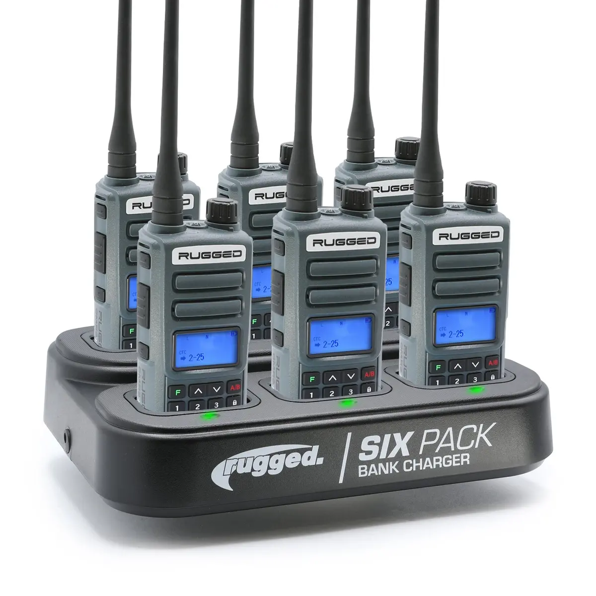 6 Pack - Rugged Gmr2 Plus - Gmrs And Frs Two Way Handheld Radios With Bank Charger 1