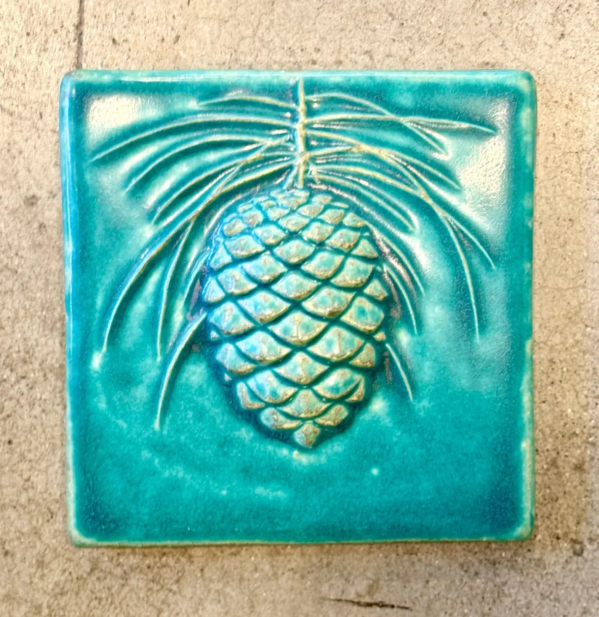 6X6 Pinecone Pewabic Tile - Pewabic Blue 1