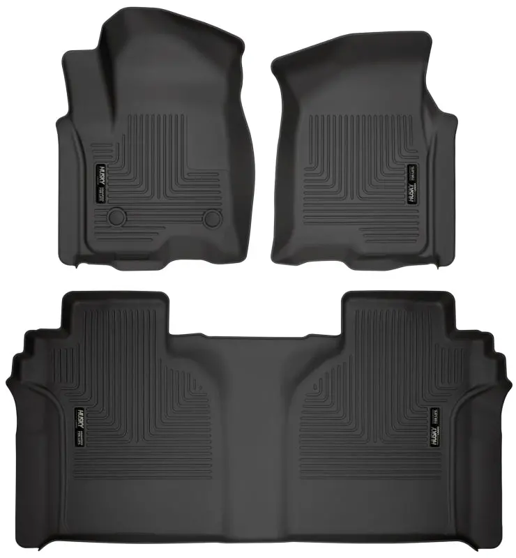 2019-2026 Silverado / Sierra 1500-3500 Crew Cab Husky Weatherbeater Front & Rear Floor Liners - Black 1