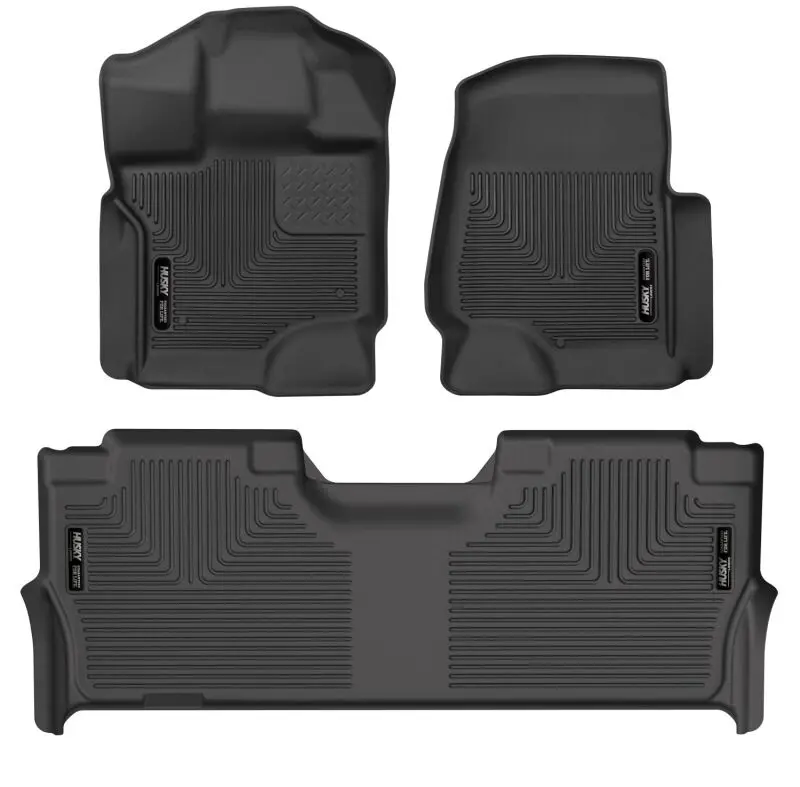 2017-2019 F-250/F-350/F-450 Super Duty Crew Cab Husky Weatherbeater Front & Rear Floor Liners - Black 1