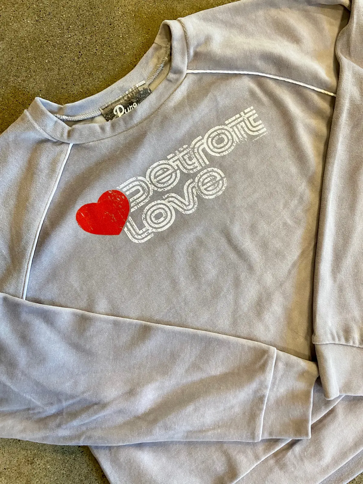Detroit Love Cropped Velour Sweatshirt / Gray / Women's 1