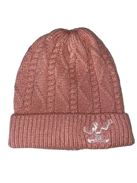 Spirit Of Detroit Cable Knit Beanie/ White + Blush 1