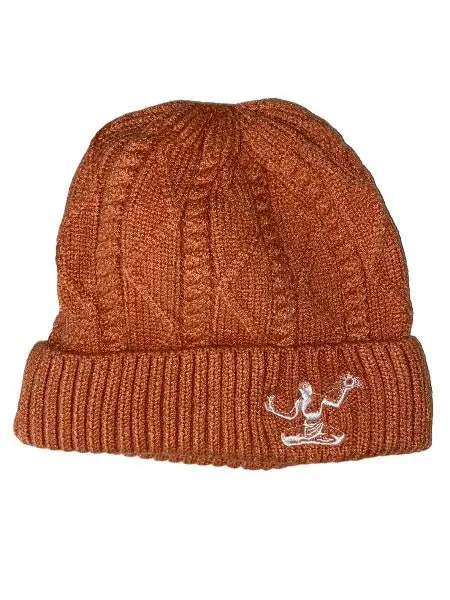 Spirit Of Detroit Cable Knit Beanie/ White + Pumpkin 1