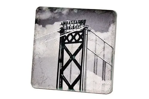 Ambassador Bridge Black & White Porcelain Tile Coaster 1